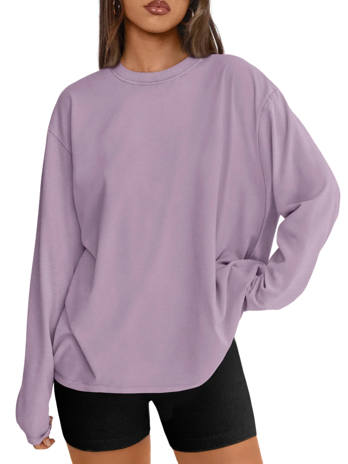 SUNBS T Shirts for Women Oversized Long Sleeve Basic Crewneck Tee Fall Winter Casual Blouses, Sizes S-3XL