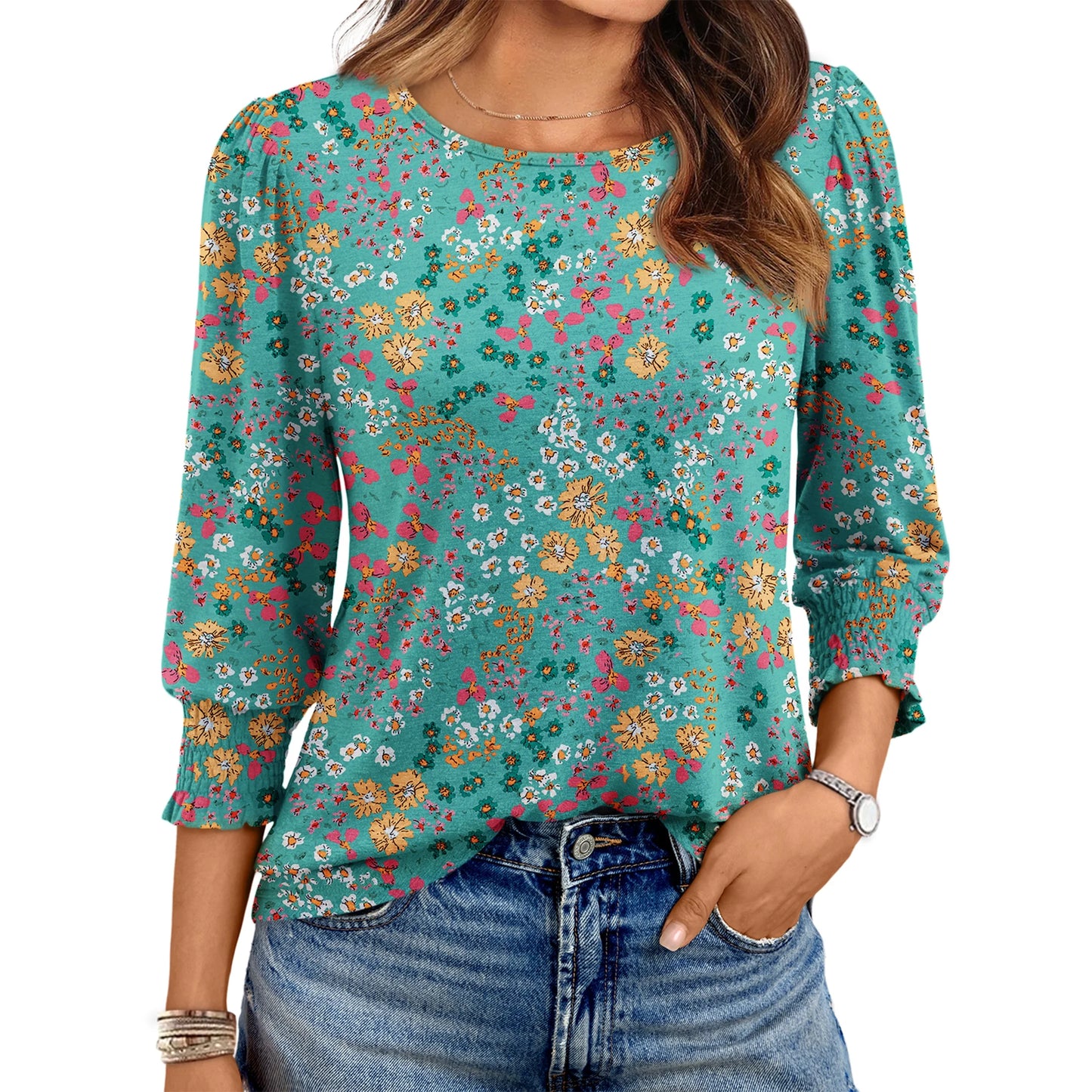 SUNBS Dressy Tops for Women 3/4 Length Sleeve Shirts Casual Blouses Trendy Fall Winter Clothes, Sizes S-2XL