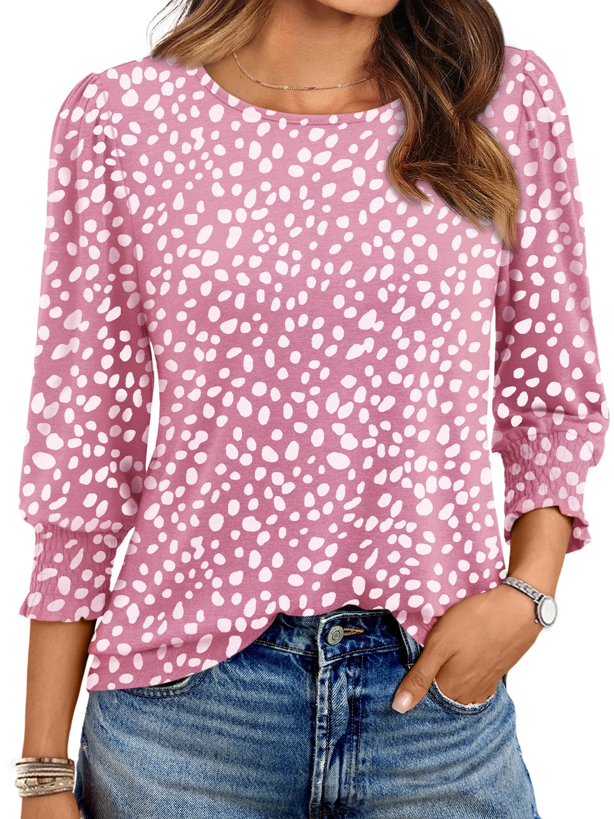 SUNBS Dressy Tops for Women 3/4 Length Sleeve Shirts Casual Blouses Trendy Fall Winter Clothes, Sizes S-2XL