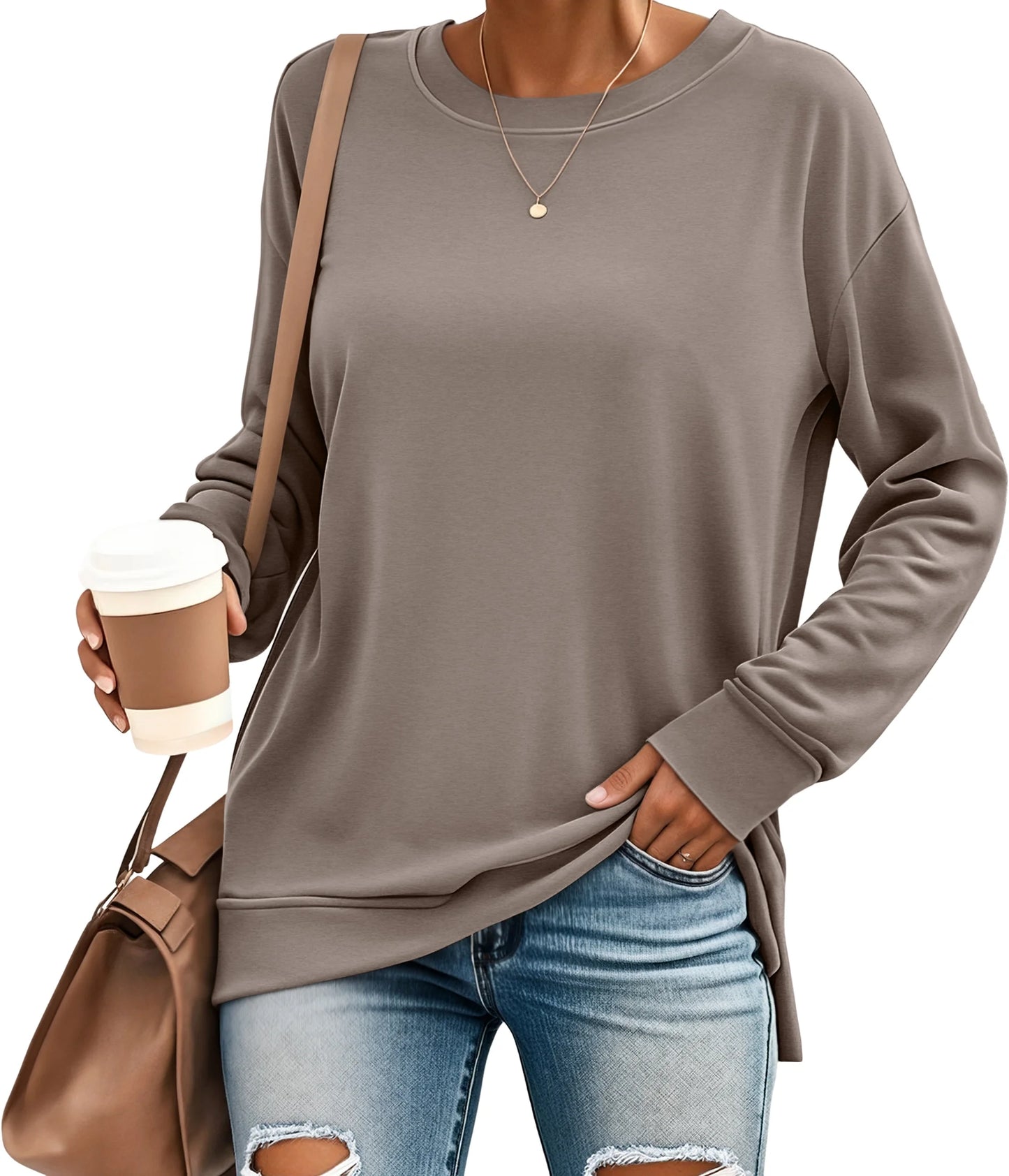 SUNBS Long Sleeve Shirts for Women Crewneck Sweatshirt Casual Pullover Ladies Tops and Blouses