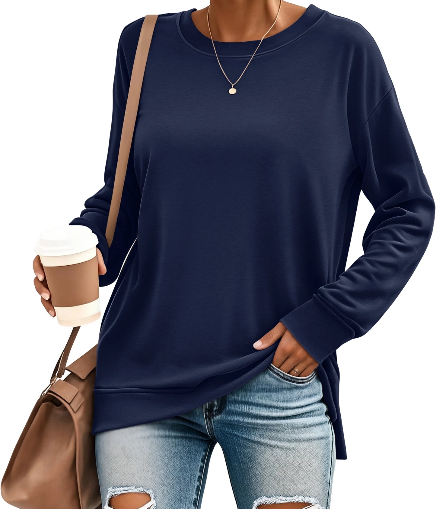 SUNBS Long Sleeve Shirts for Women Crewneck Sweatshirt Casual Pullover Ladies Tops and Blouses