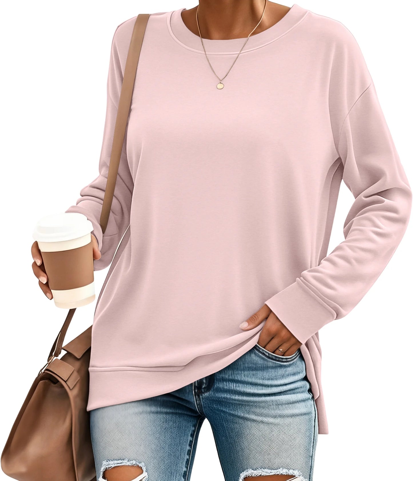 SUNBS Long Sleeve Shirts for Women Crewneck Sweatshirt Casual Pullover Ladies Tops and Blouses