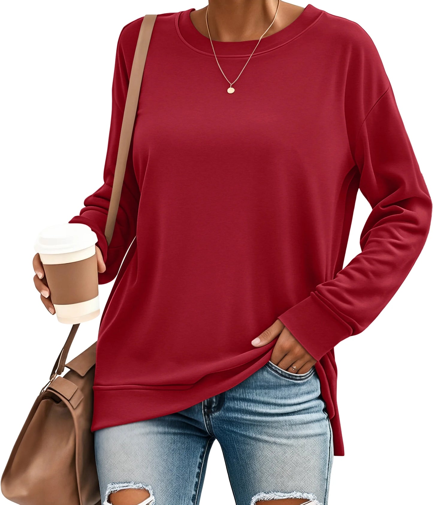 SUNBS Long Sleeve Shirts for Women Crewneck Sweatshirt Casual Pullover Ladies Tops and Blouses