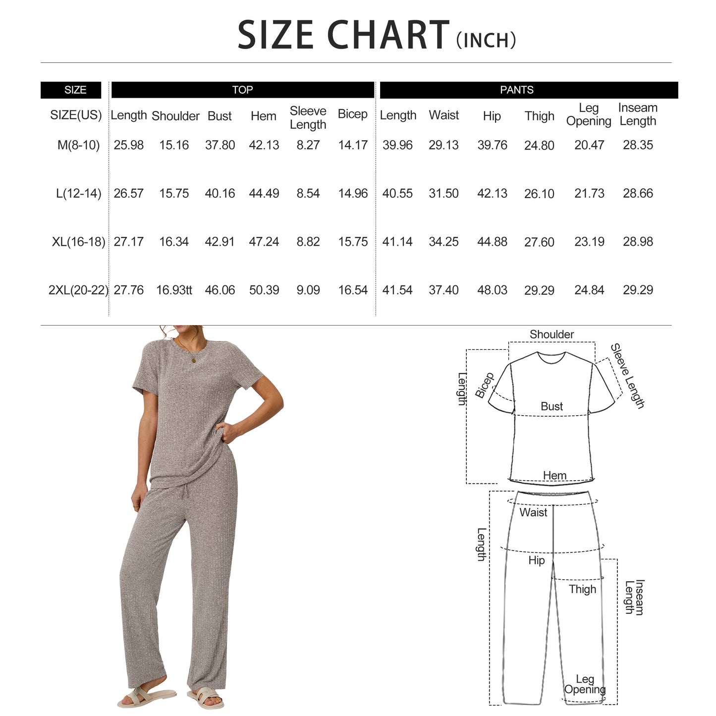 SUNBS Two Piece Lounge Sets for Women Matching Outfits Casual Ribbed Knit Pajamas Set Wide Leg Pants Trendy Clothes 2025