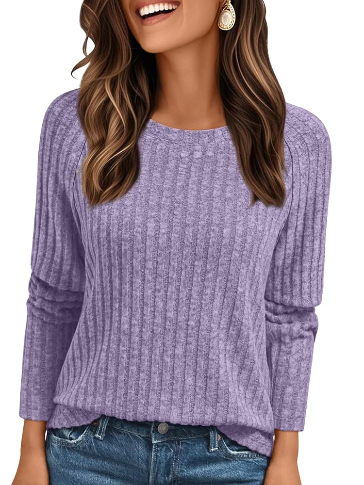 SUNBS Tunic Shirts for Womens Long Sleeve Tops Crewneck Dressy Sweaters Casual Blouses Trendy Clothes