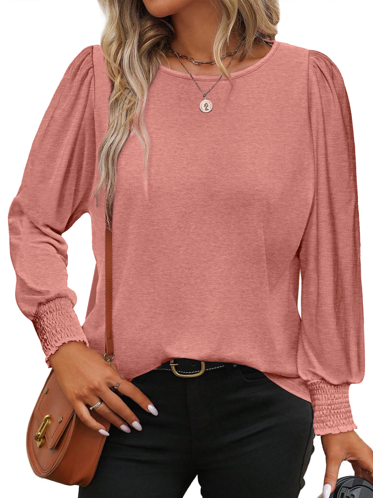 SUNBS Long Sleeve Shirts for Women Business Casual Tops Dressy Blouses Crewneck Trendy Clothes