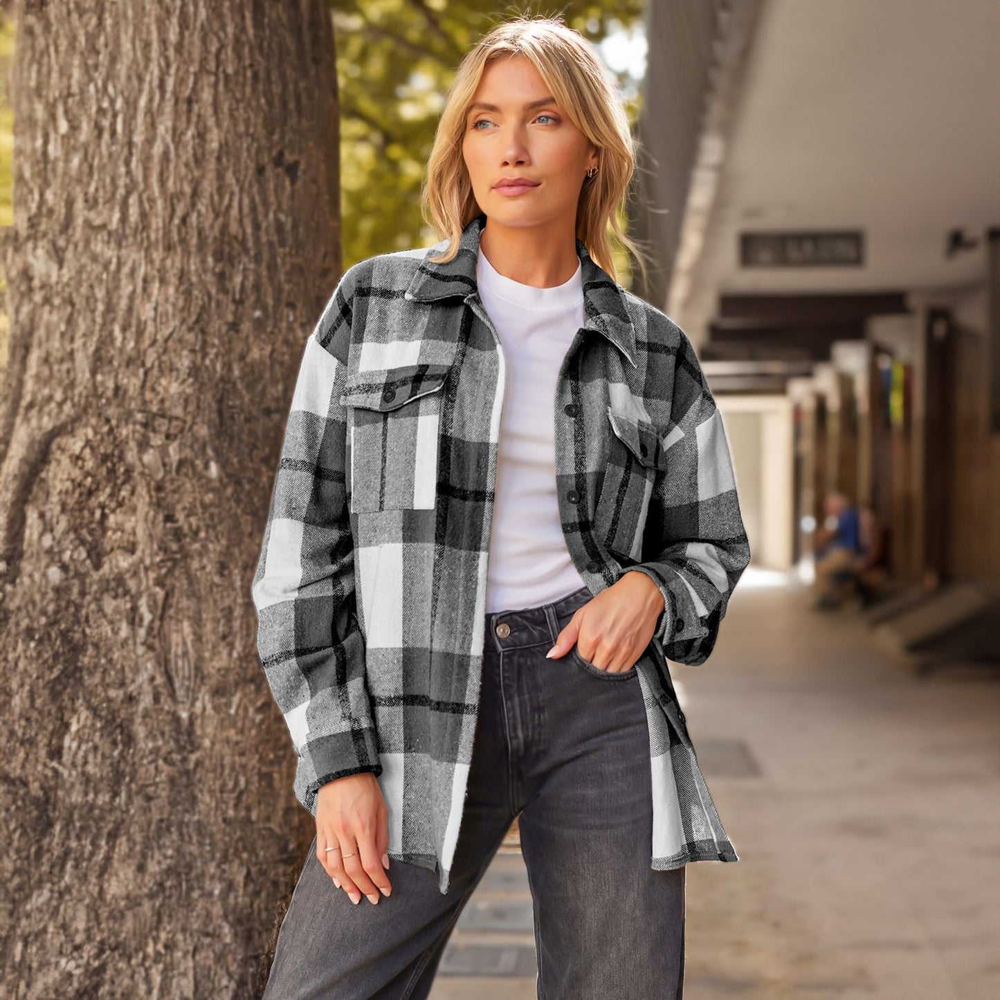 SUNBS Flannel Shirt Women Button Down Shacket Jackets Long Sleeve Plaid Shirts Blouses for Womens