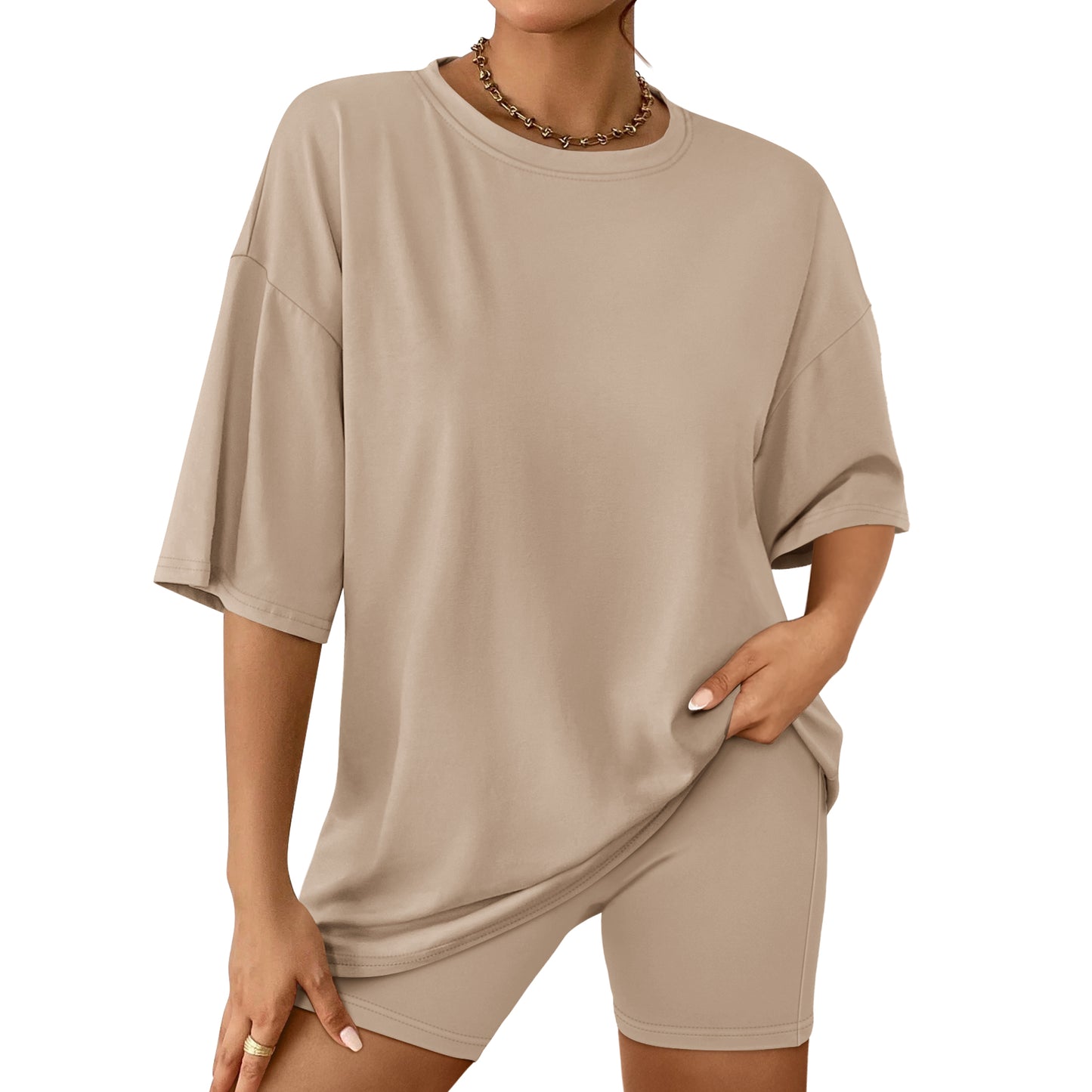 SUNBS Women's Lounge Set Womens 2 Piece Sets Matching Clothing Oversized Tshirts Biker Short Summer Outfits 2025