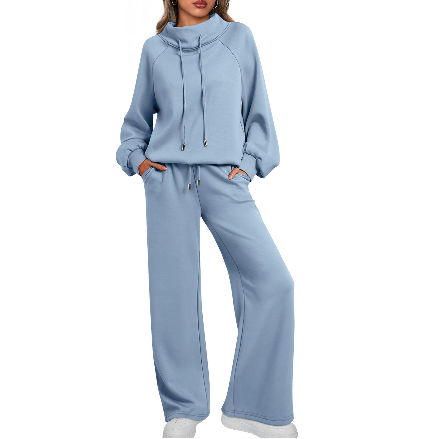 SUNBS Lounge Sets for Women Sweatsuits 2 Piece Outfits 2025 Fall Drawstring Sweatshirt Wide Leg Sweatpants Tracksuit