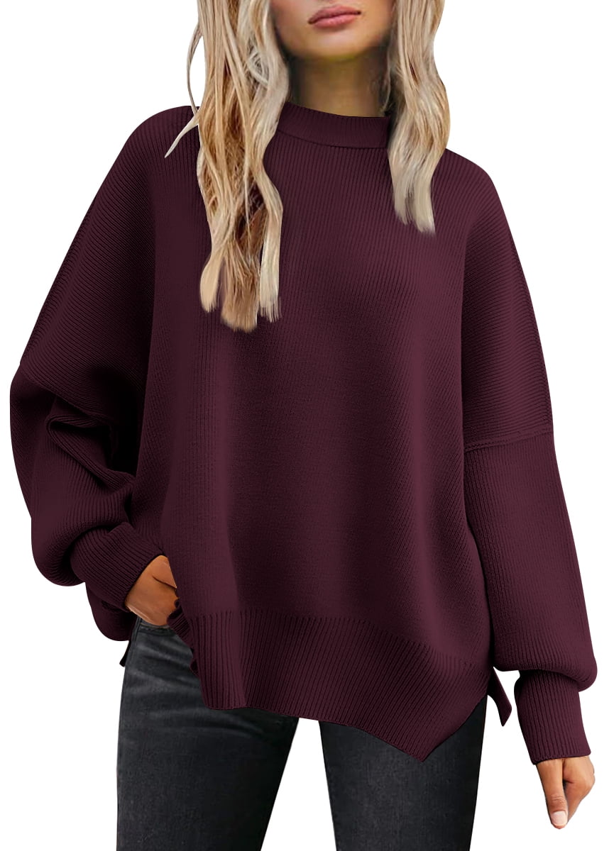 SUNBS Oversized Sweaters for Women Crewneck Casual Long Sleeve Blouse Knit Pullover Tops 2024 Winter Clothes