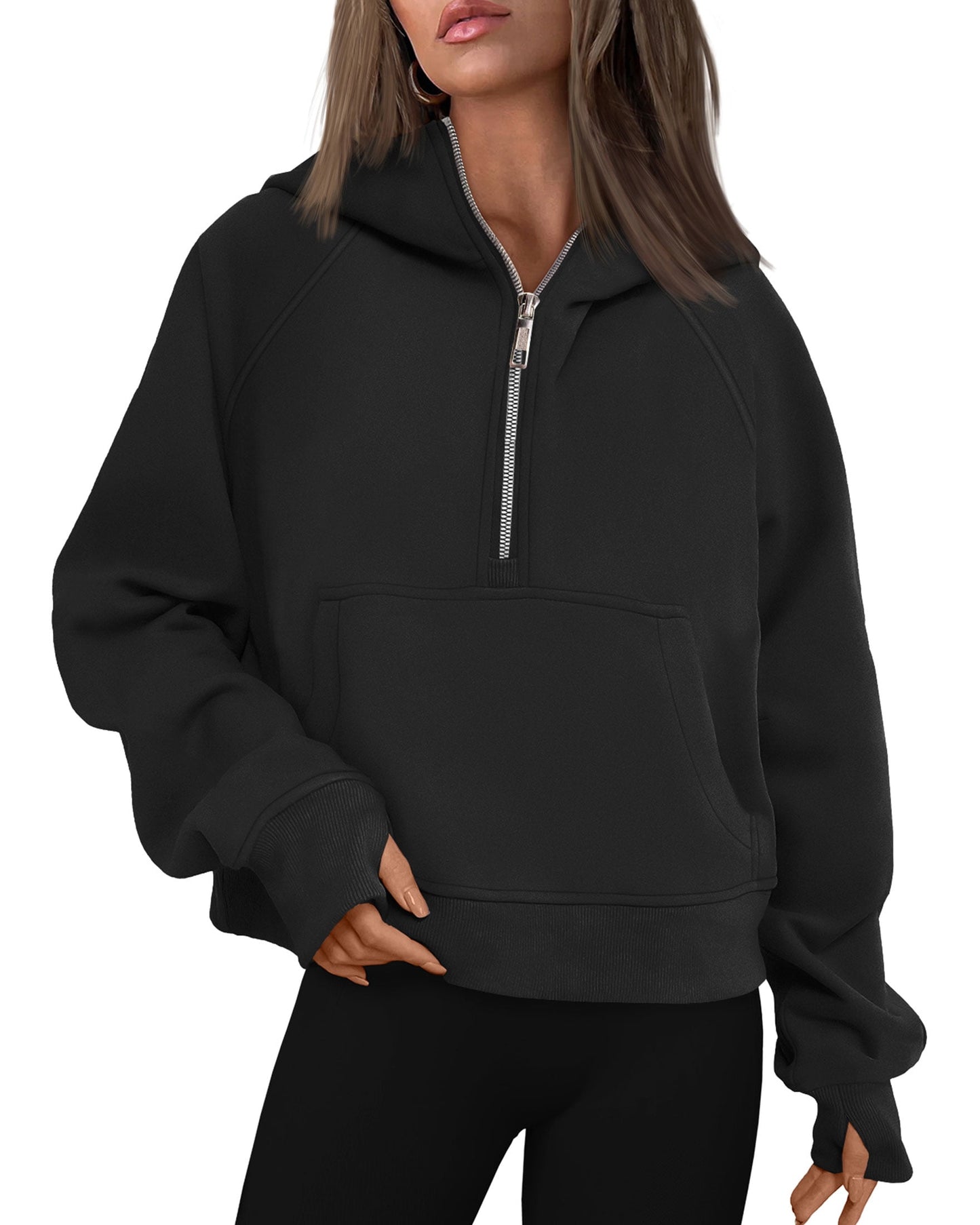 SUNBS Hoodies for Women Half Zip Pullover Oversized Hoodies Y2k Quarter Zip Sweatshirts Thumb Hole Fleece Outfit