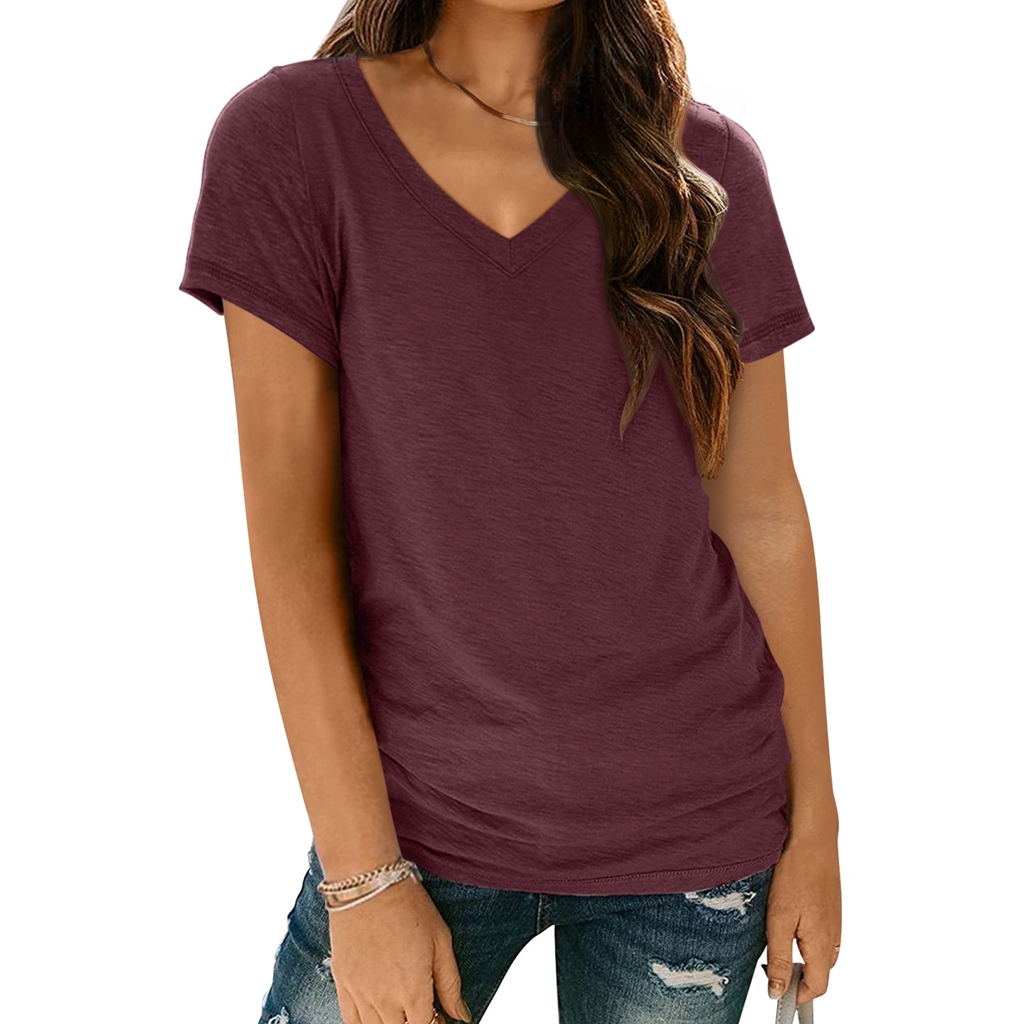 SUNBS Womens Short Sleeve V Neck T Shirts Casual Summer Tops for Women 2025
