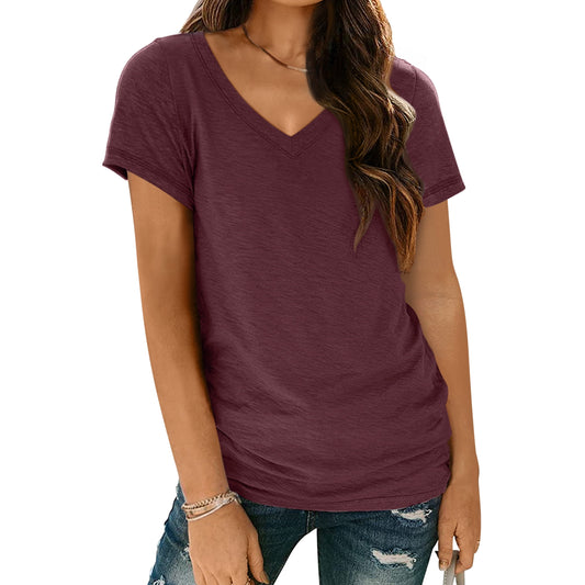 SUNBS Womens Short Sleeve V Neck T Shirts Casual Summer Tops for Women 2025