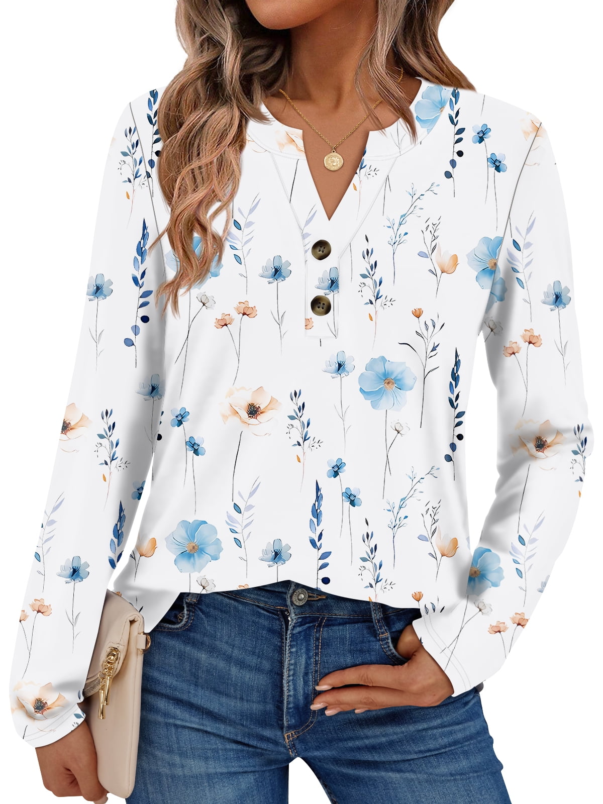 SUNBS Henley Blouses for Women Long Sleeve Shirts Fall Fashion Dressy Casual Tops Cute Work Outfits Clothes