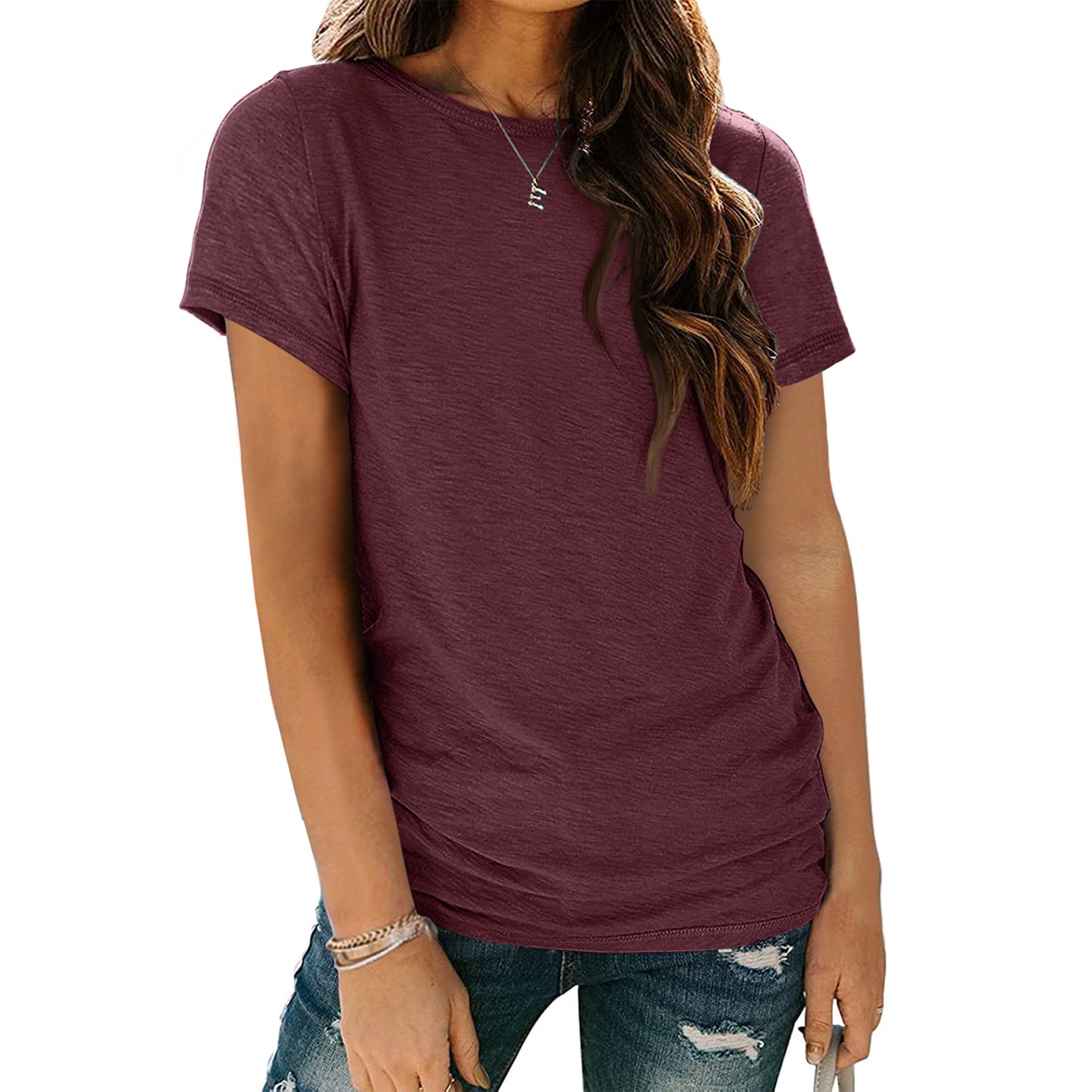 SUNBS Shirts for Women Summer Spring Tops Short Sleeve Oversized T Shirts Fashion Basic Casual Tee Clothes 2025 Trendy