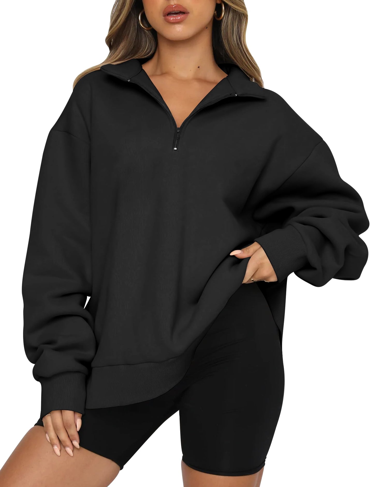 SUNBS Womens Oversized Sweatshirts Half Zip Pullover Fall Fashion Hoodies Long Sleeve Shirts Clothes