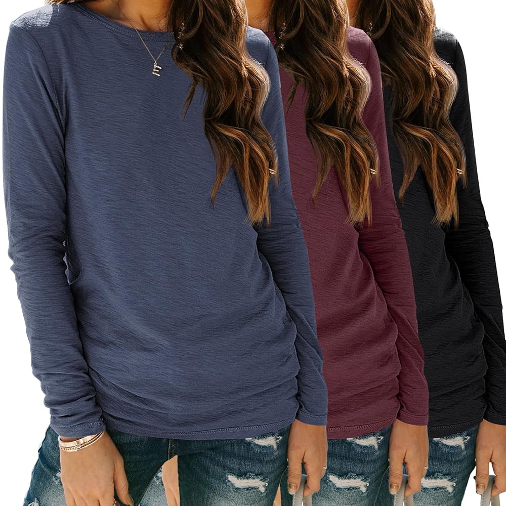 SUNBS Long Sleeve Shirts for Women Crew Neck Fall Fashion Pullover Casual Tops Clothes
