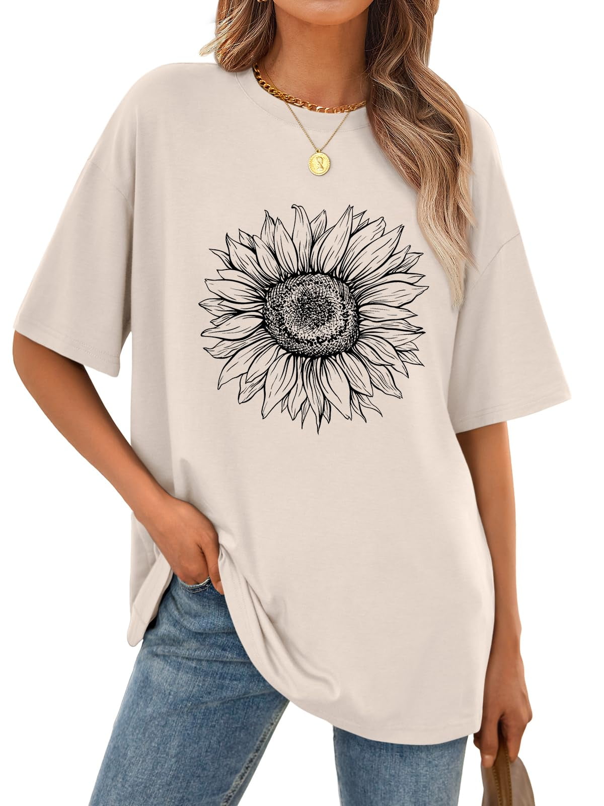 SUNBS Womens Loose Fit Graphic Tees Sun & Moon Oversized Casual T-Shirts for Women Summer Tops 2025