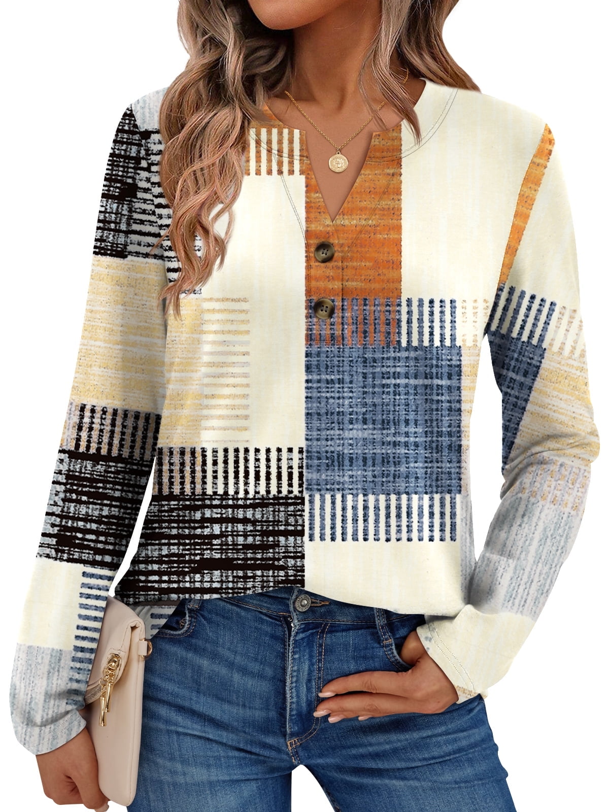SUNBS Henley Blouses for Women Long Sleeve Shirts Fall Fashion Dressy Casual Tops Cute Work Outfits Clothes