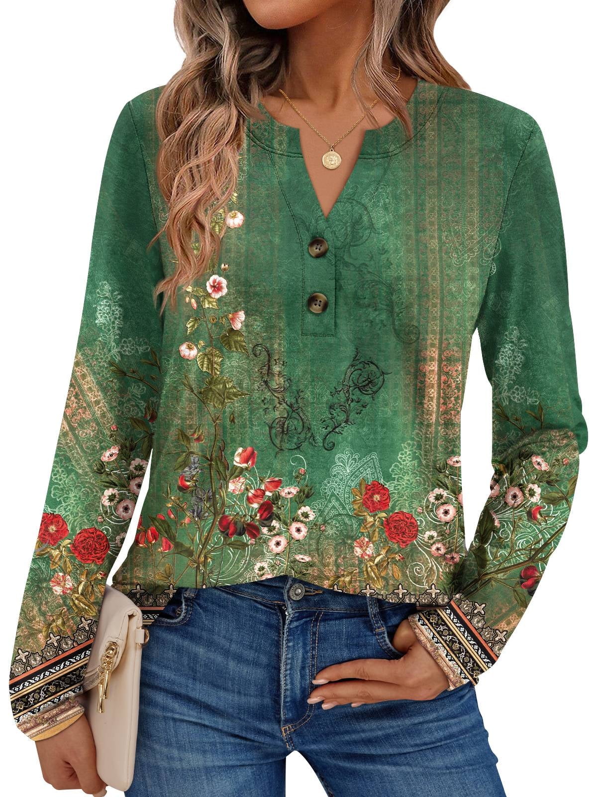 SUNBS Henley Blouses for Women Long Sleeve Shirts Fall Fashion Dressy Casual Tops Cute Work Outfits Clothes