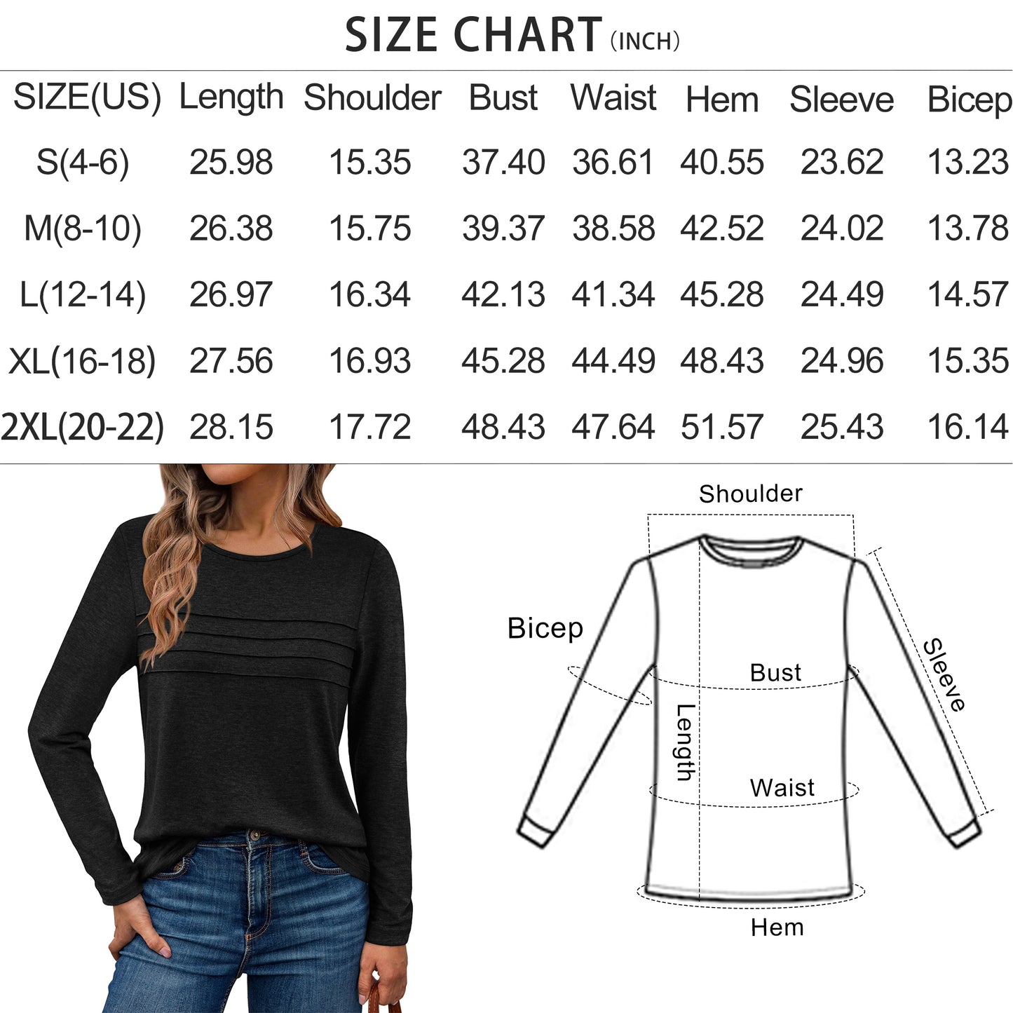 SUNBS Blouses for Women Long Sleeve Shirts Dressy Casual Crew Neck Fall Tops, Sizes S-2XL