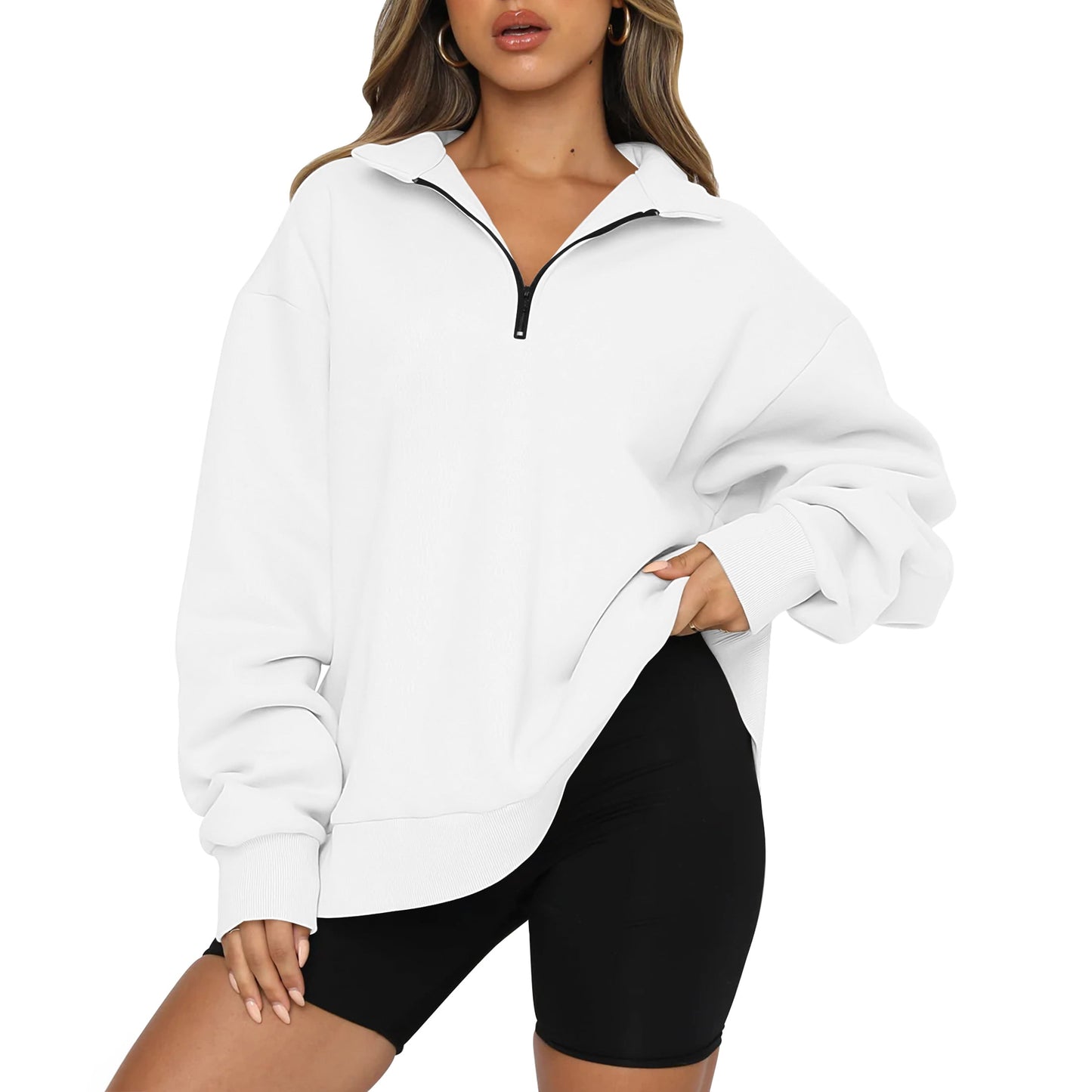 SUNBS Womens Oversized Sweatshirts Half Zip Pullover Fall Fashion Hoodies Long Sleeve Shirts Clothes