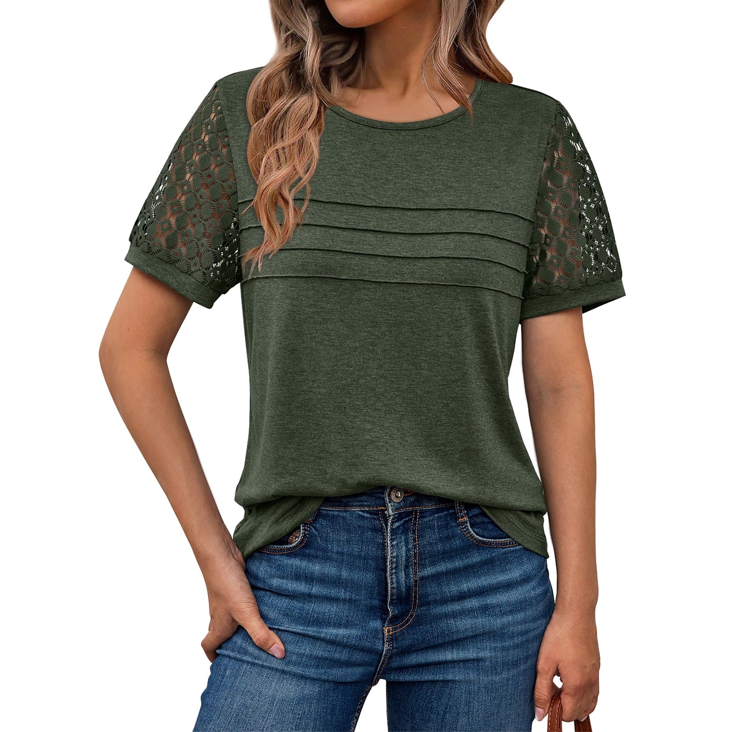 SUNBS Blouses for Women Short Sleeve Lace Tops Dressy Casual Tees 2025 Trendy