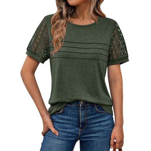SUNBS Blouses for Women Short Sleeve Lace Tops Dressy Casual Tees 2025 Trendy