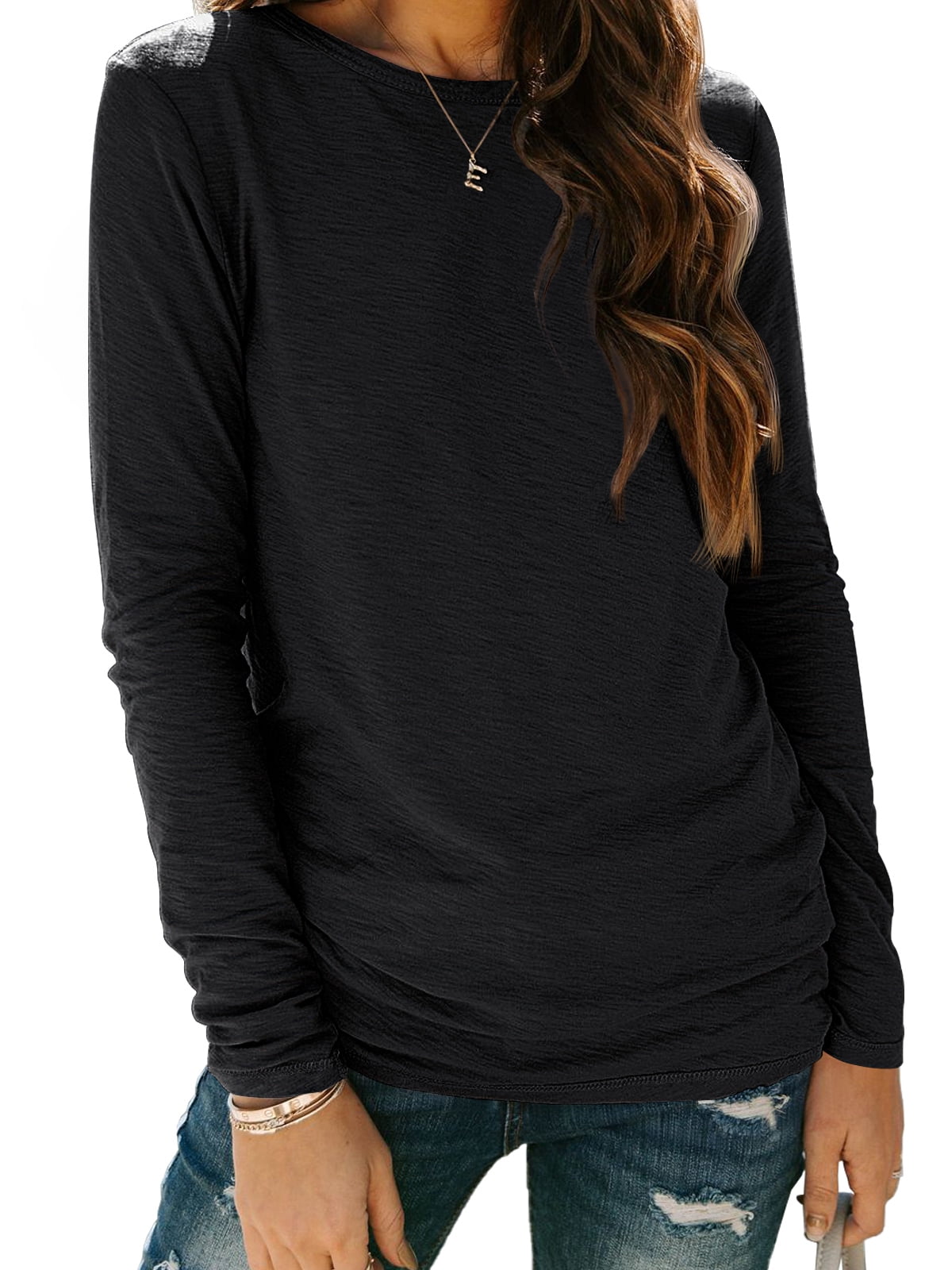 SUNBS Long Sleeve Shirts for Women Crew Neck Fall Fashion Pullover Casual Tops Clothes