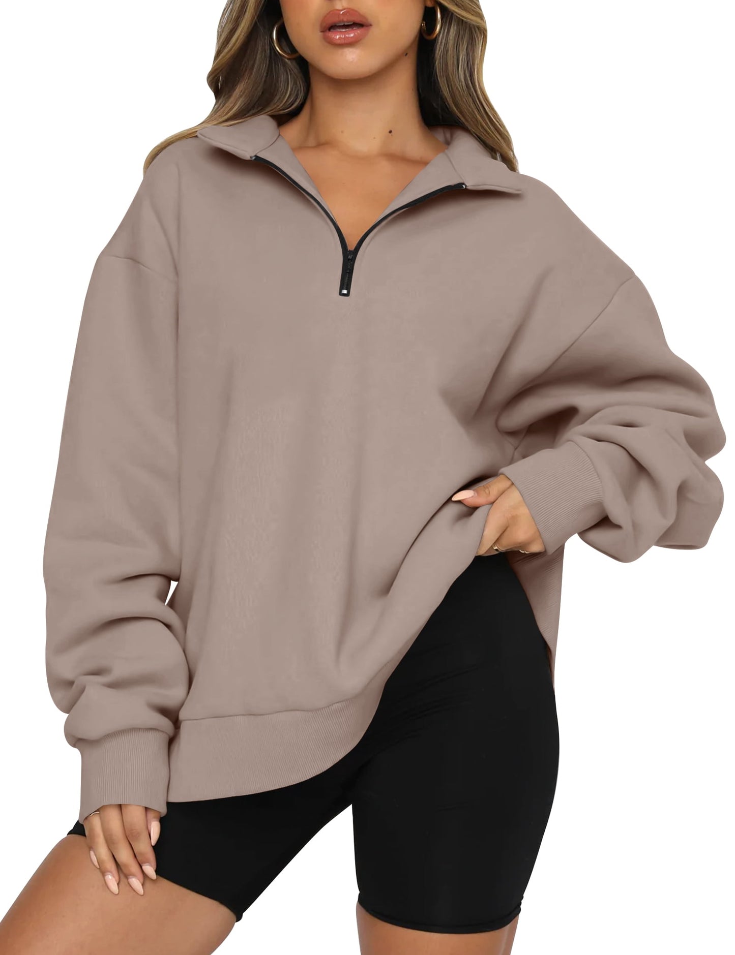 SUNBS Womens Oversized Sweatshirts Half Zip Pullover Fall Fashion Hoodies Long Sleeve Shirts Clothes