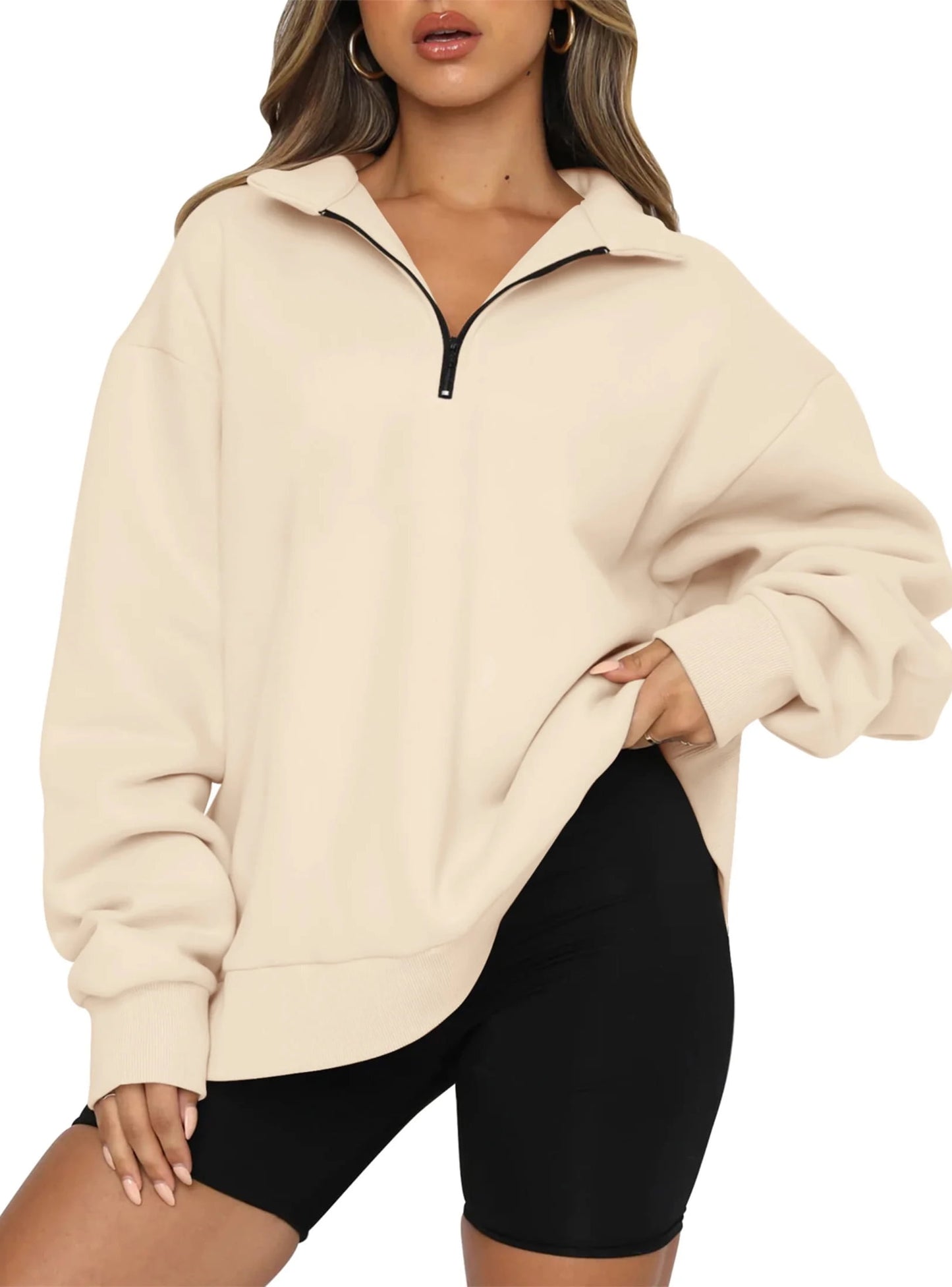 SUNBS Womens Oversized Sweatshirts Half Zip Pullover Fall Fashion Hoodies Long Sleeve Shirts Clothes