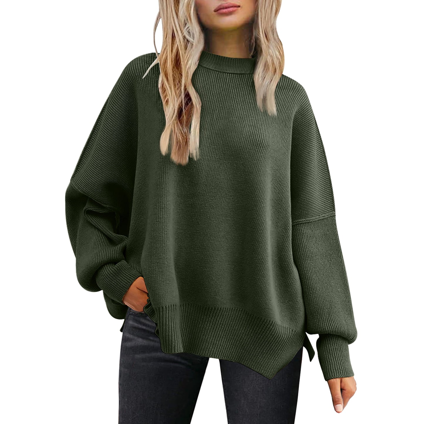 SUNBS Oversized Sweaters for Women Crewneck Casual Long Sleeve Blouse Knit Pullover Tops 2024 Winter Clothes