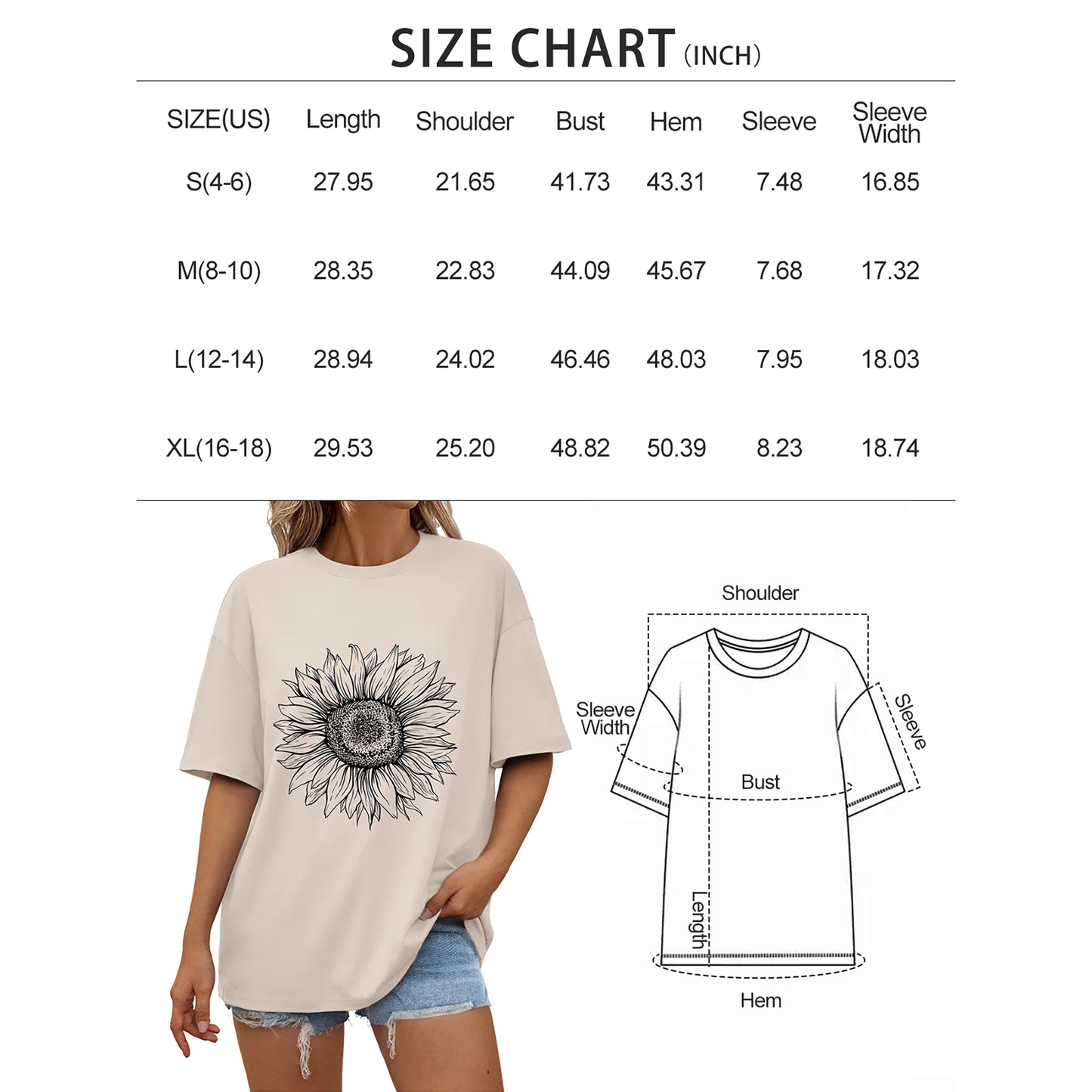 SUNBS Womens Loose Fit Graphic Tees Sun & Moon Oversized Casual T-Shirts for Women Summer Tops 2025