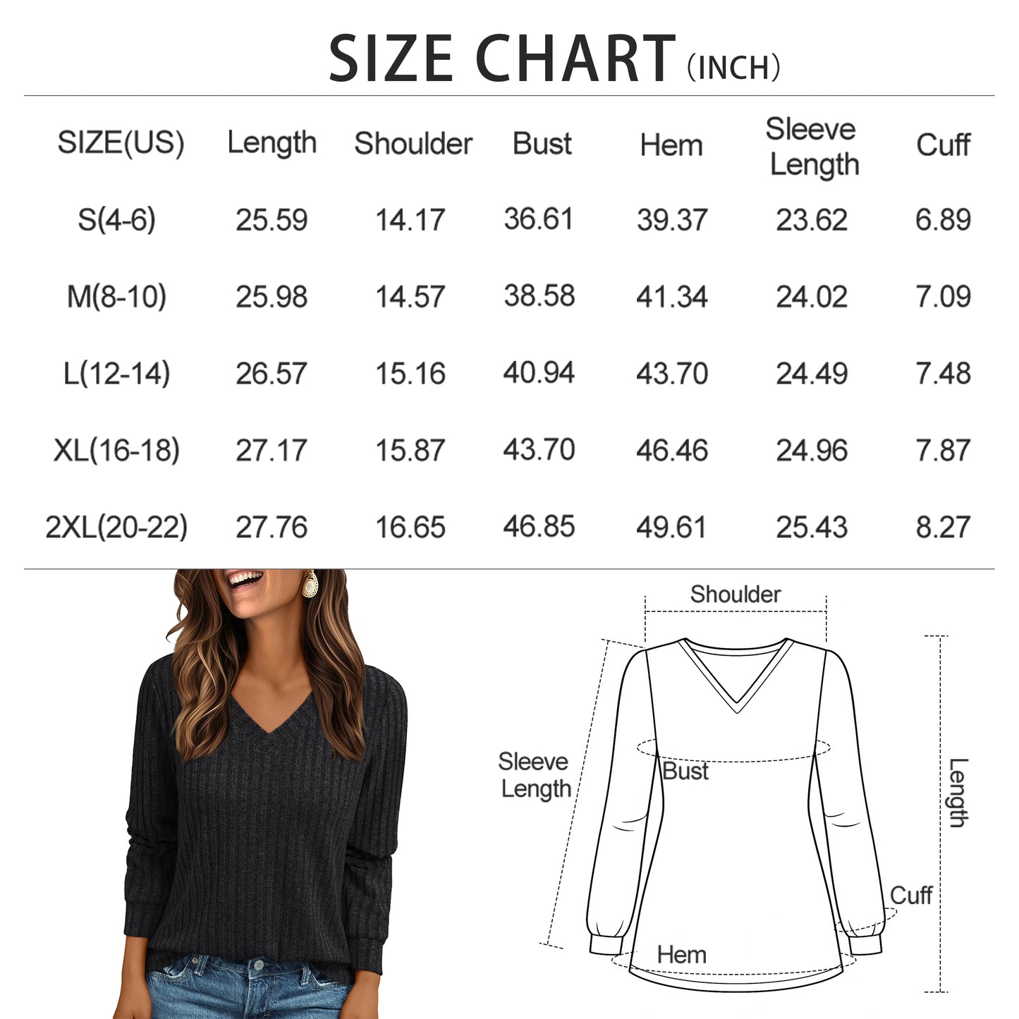 SUNBS Long Sleeve Shirts for Women Tunic Sweaters Casual V Neck Fall Winter Fashion Clothes, Sizes S-2XL