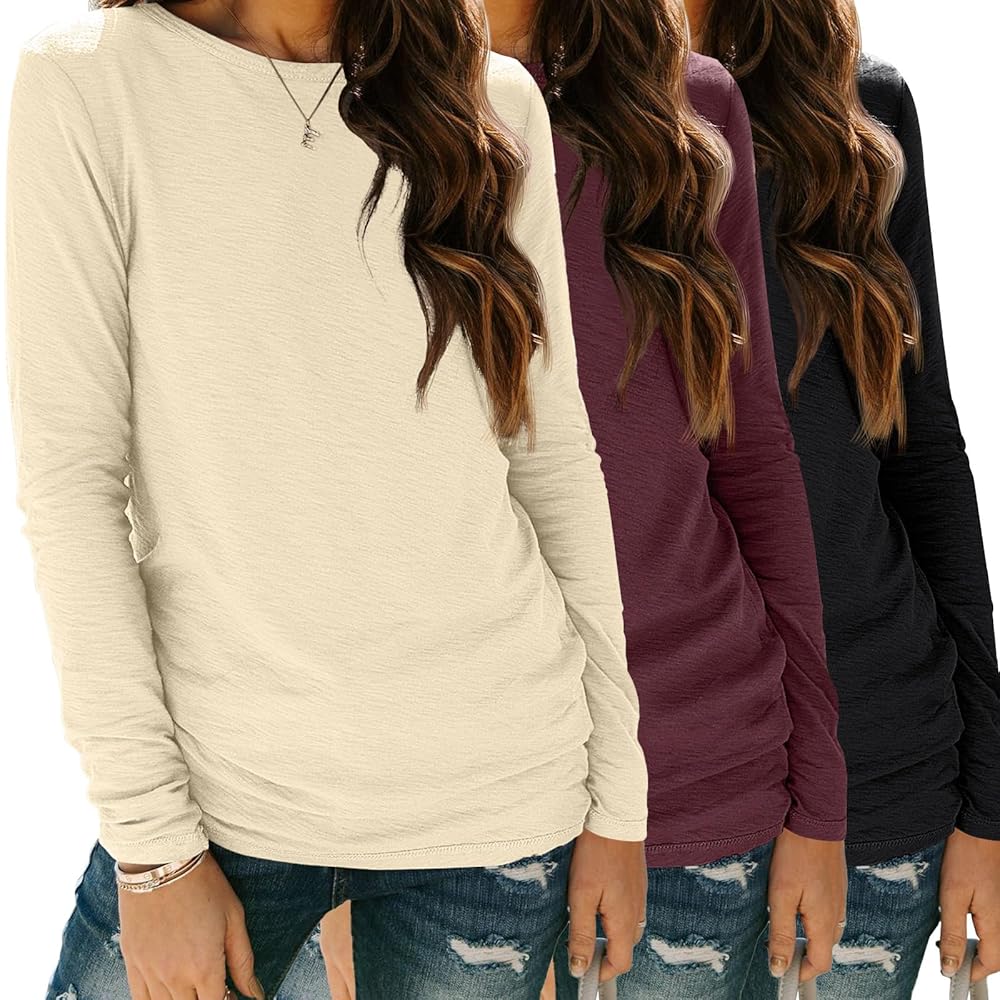 SUNBS Long Sleeve Shirts for Women Crew Neck Fall Fashion Pullover Casual Tops Clothes