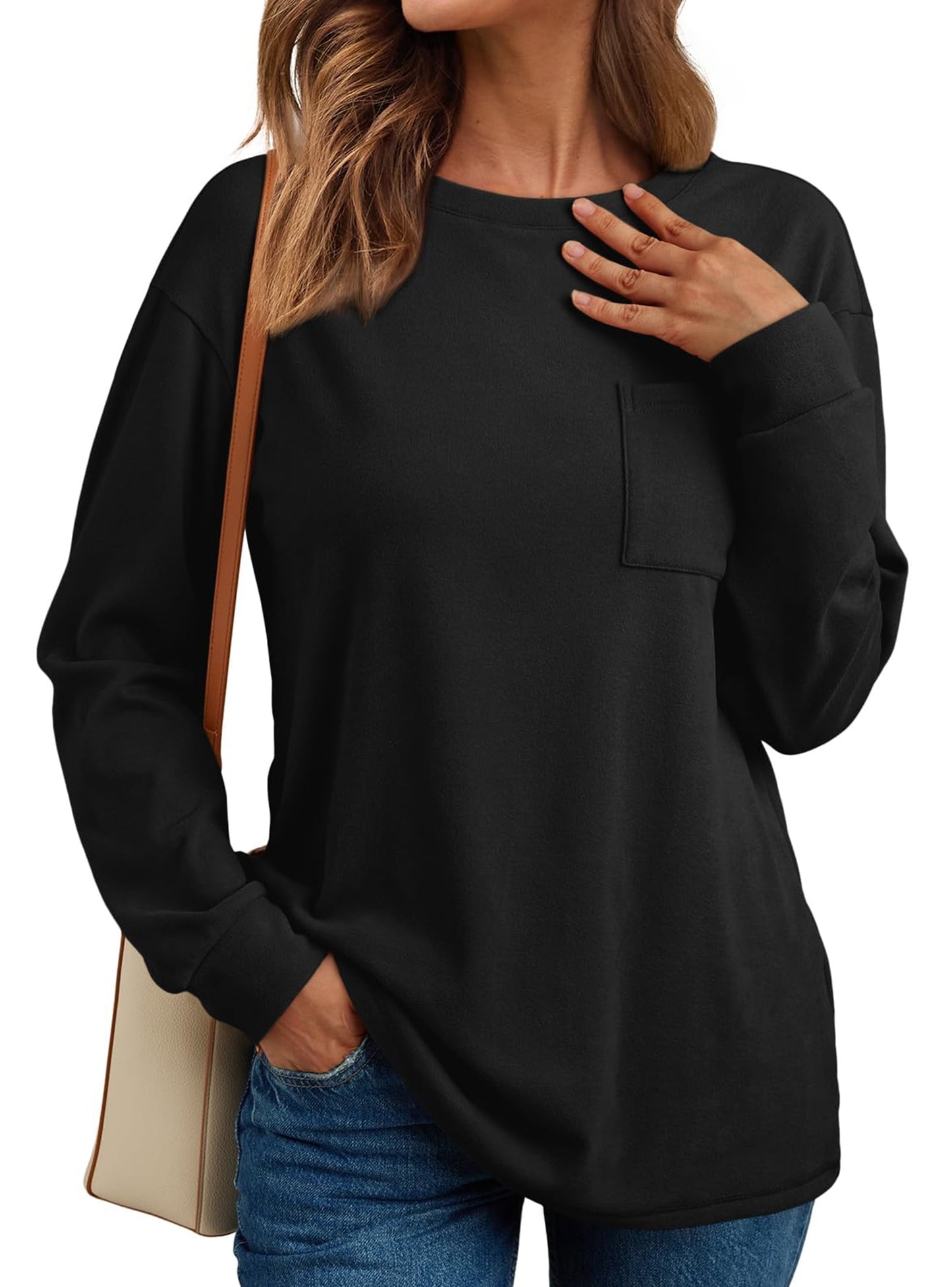 SUNBS Womens Long Sleeve Crewneck Shirts Fall Winter Casual Work Tops Women Blouses Trendy Basic Outfits