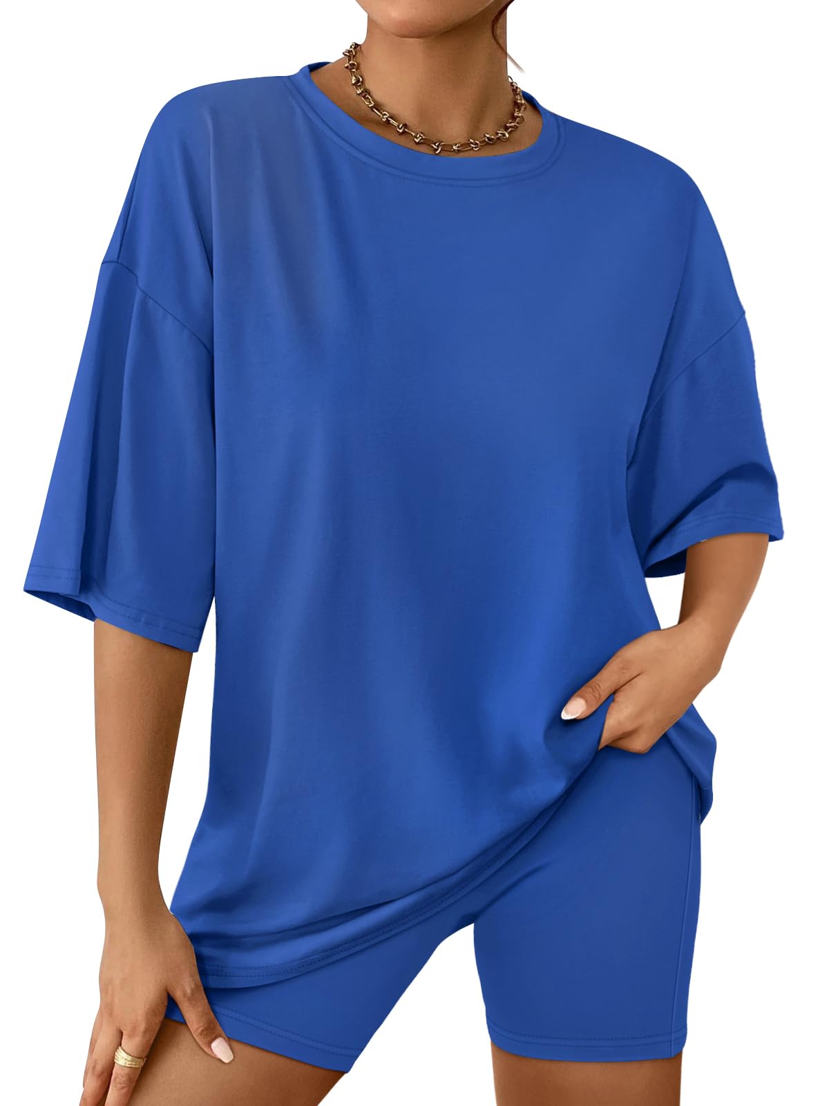 SUNBS Women's Lounge Set Womens 2 Piece Sets Matching Clothing Oversized Tshirts Biker Short Summer Outfits 2025