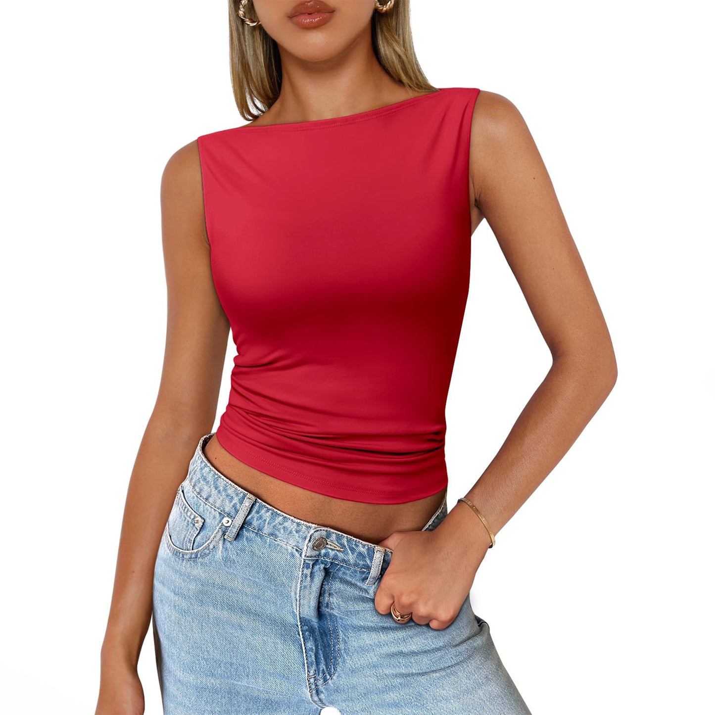 SUNBS Women Going Out Casual Tank Tops Spring Summer Basic Cute 2024 Sleeveless Shirt Y2K Fashion Outfit Clothes