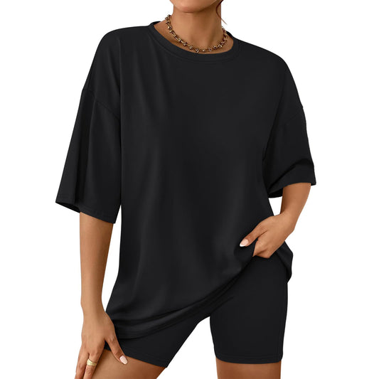 SUNBS Women's Lounge Set Womens 2 Piece Sets Matching Clothing Oversized Tshirts Biker Short Summer Outfits 2025