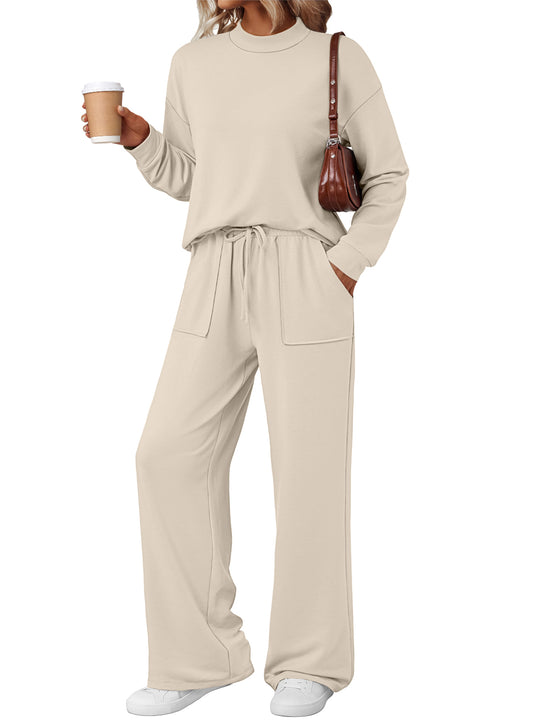 SUNBS Two Piece Sets for Women Fall Outfits Lounge Sets Mock Neck Tops Wide Leg Pants Vacation Travel Airport Outfits