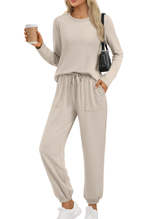 SUNBS Sweatsuit Sets for Women 2 Piece Lounge Set Loose Jogger Sets Fall Outfits Sets Solid Tracksuits with Pockets
