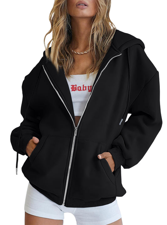 SUNBS Drawstring Zip Up Hoodies for Women Fall Cute Jacket Oversized Casual Sweatshirts with Pocket