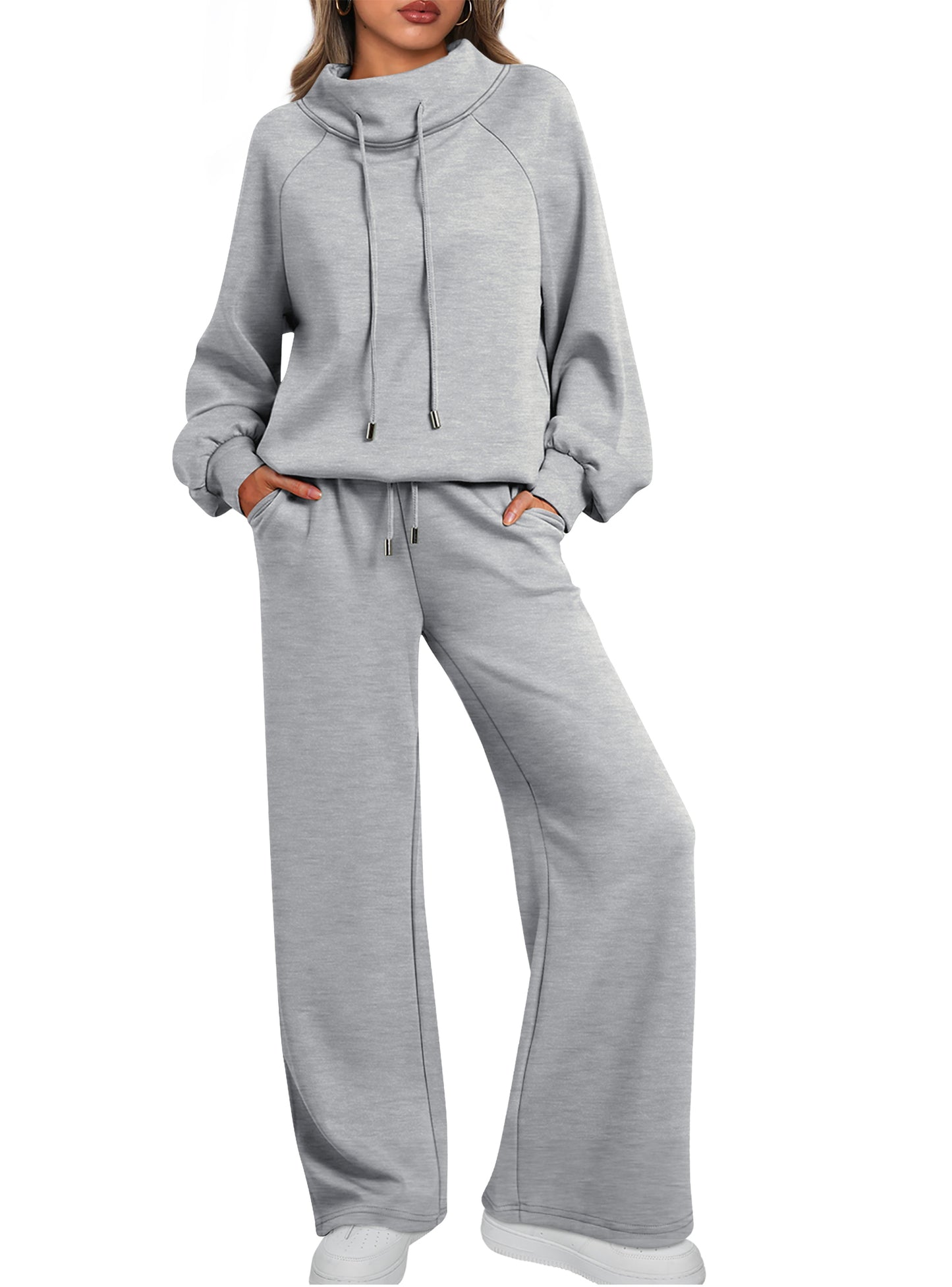SUNBS Lounge Sets for Women Sweatsuits 2 Piece Outfits 2025 Fall Drawstring Sweatshirt Wide Leg Sweatpants Tracksuit