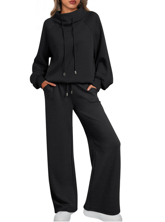 SUNBS Lounge Sets for Women Sweatsuits 2 Piece Outfits 2025 Fall Drawstring Sweatshirt Wide Leg Sweatpants Tracksuit
