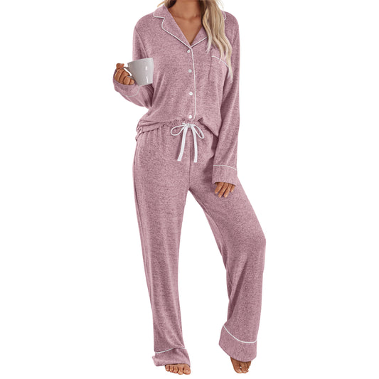 SUNBS Lounge Sets for Womens Pajamas Set 2 Piece Button Down Long Sleeve Shirts Drawstring Wide Leg Pants Matching Outfits Clothes 2025