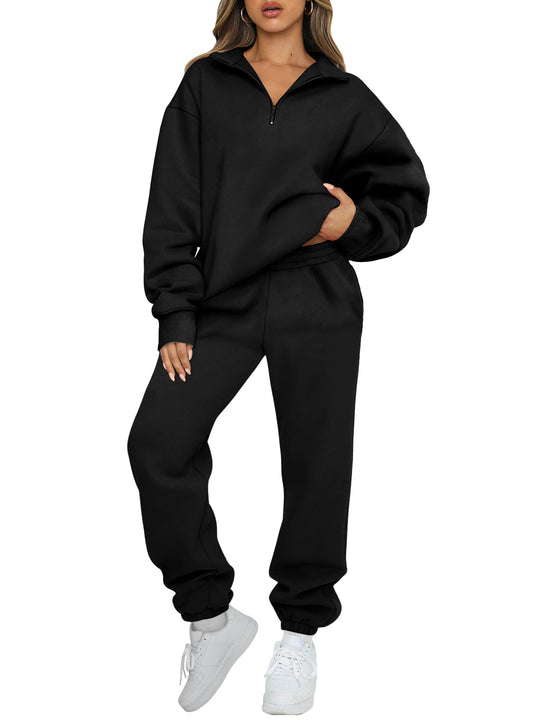 SUNBS Women's Sweatsuits 2 Piece Outfits Long Sleeve Half Zip Pullover and Baggy Sweatpants with Pockets