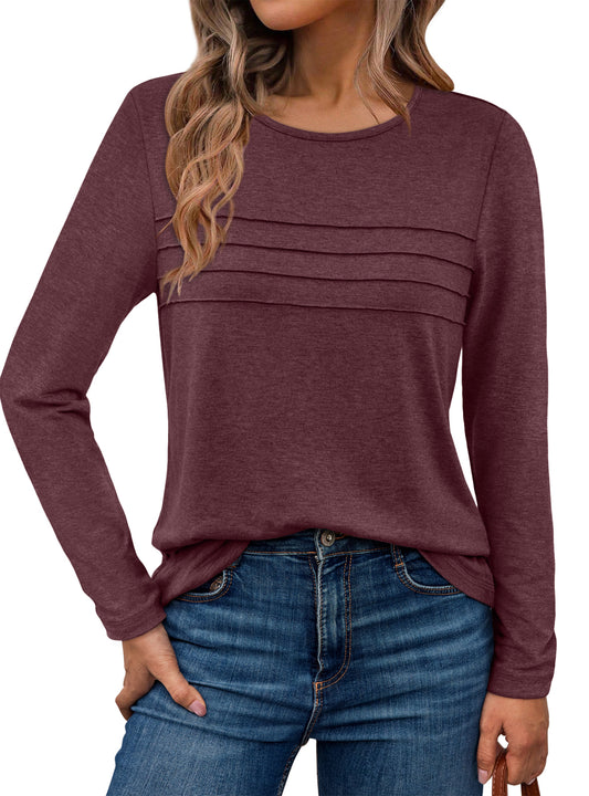 SUNBS Blouses for Women Long Sleeve Shirts Dressy Casual Crew Neck Fall Tops, Sizes S-2XL
