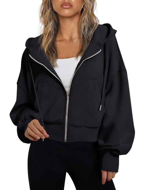 SUNBS Hoodies for Women Full Zip Up Cropped Sweatshirts Jackets Casual Comfy Gym Tops Fall Outfits Winter Clothes 2026