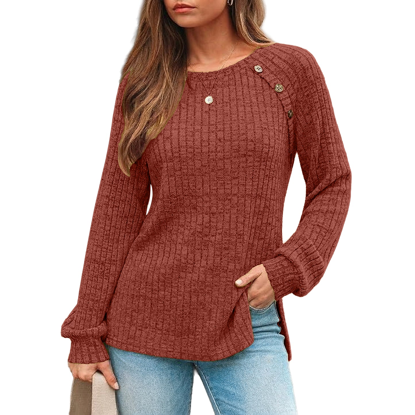 SUNBS Long Sleeve Shirts for Women Casual Tunic Tops Crewneck Dressy Blouse Trendy Clothes