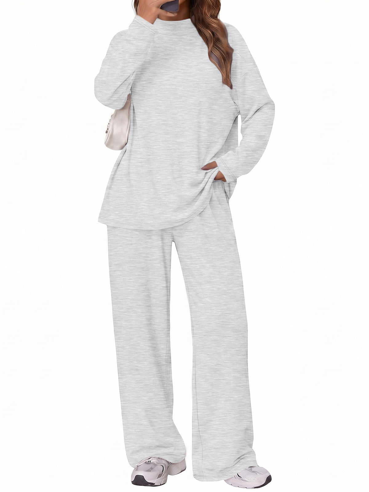 SUNBS Women's Long Sleeve Lounge Sets Mock Neck Two Piece Sets for Women Wide Leg Pants Outfits Tracksuit Sweatsuits Set